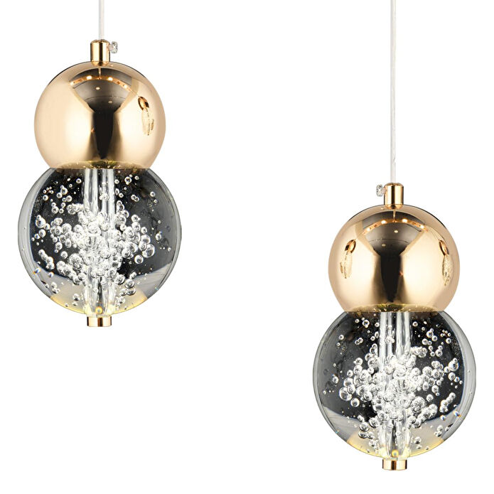 Apliqa Sasha 5'li Sıralı 3 Renkli 57 Watt Gold Kristal Ledli Modern Oturma Odası Salon Sarkıt Avize