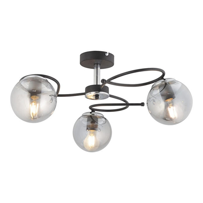 Apliqa Rodonit 3lü Siyah Krom Füme Camlı Modern Sarkıt Genç Odası Yatak Odası Retro Salon Avize