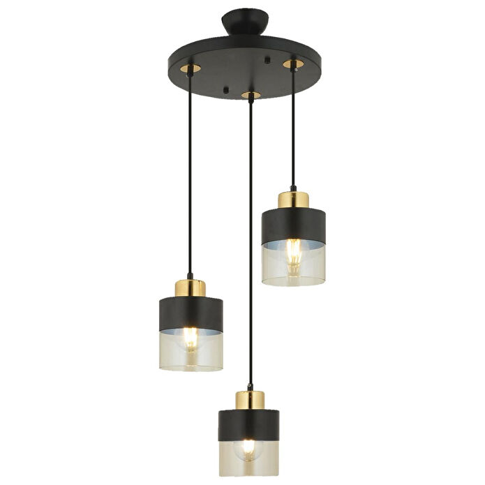 Apliqa Boris 3lü Yuvarlak Siyah Gold Sarkıt Modern Genç Odası Mutfak Retro Salon Avize