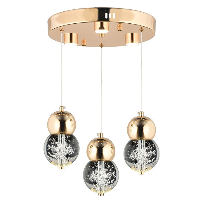 Apliqa Sasha 3'lü Yuvarlak 3 Renkli 48 Watt Gold Kristal Ledli Modern Oturma Odası Salon Sarkıt Avize