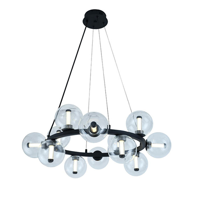 Apliqa Neval 12'li Yuvarlak Siyah 13 Watt Gold Oturma Odası, Salon Sarkıt Avize