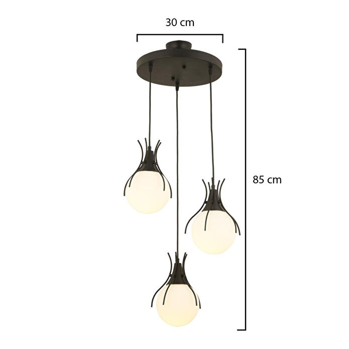 Apliqa Terra 3lü Yuvarlak Siyah Modern Sarkıt Genç Odası Mutfak Yatak Odası Salon Sarkıt Avize
