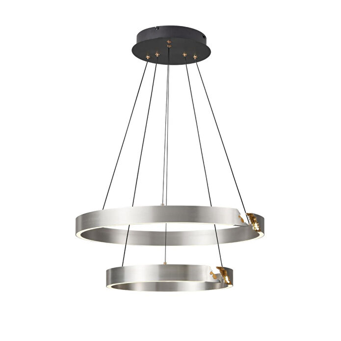 Apliqa Late Gri İki Katlı Yuvarlak 69 Watt Modern Sarkıt Salon Led Avize