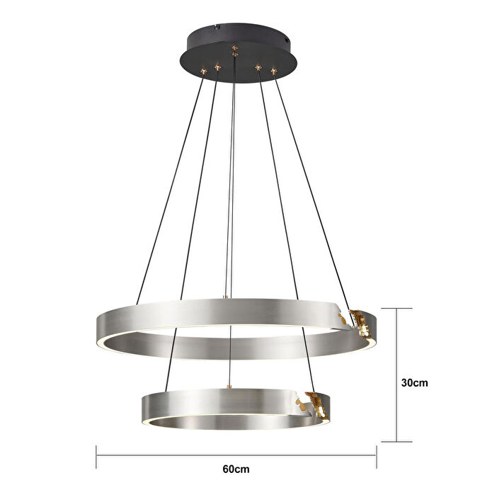 Apliqa Late Gri İki Katlı Yuvarlak 69 Watt Modern Sarkıt Salon Led Avize