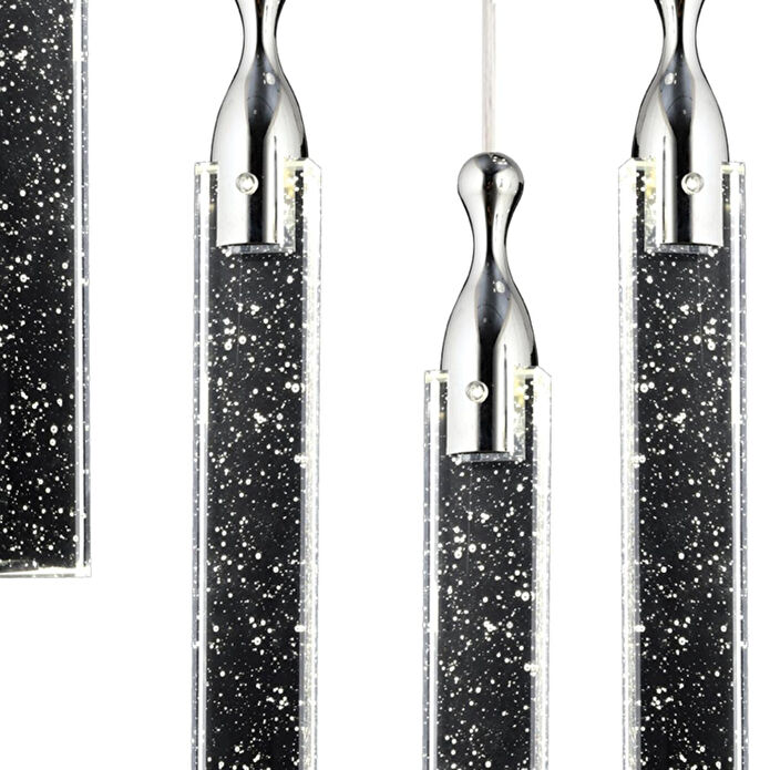 Apliqa Klaus 5'li Sıralı 3 Renkli 75 Watt Krom Kristal Ledli Modern Oturma Odası Salon Sarkıt Avize