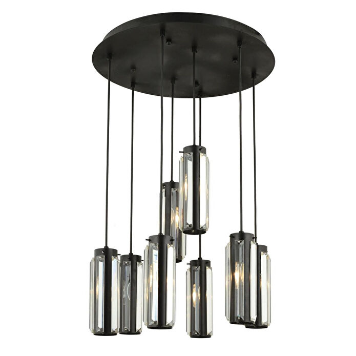 Apliqa Natali 8 Li Yuvarlak Siyah Modern Kristalli, Taşlı Modern Tasarım Kristal Salon Sarkıt Avize