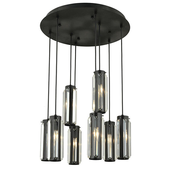 Apliqa Natali 8 Li Yuvarlak Siyah Modern Kristalli, Taşlı Modern Tasarım Kristal Salon Sarkıt Avize