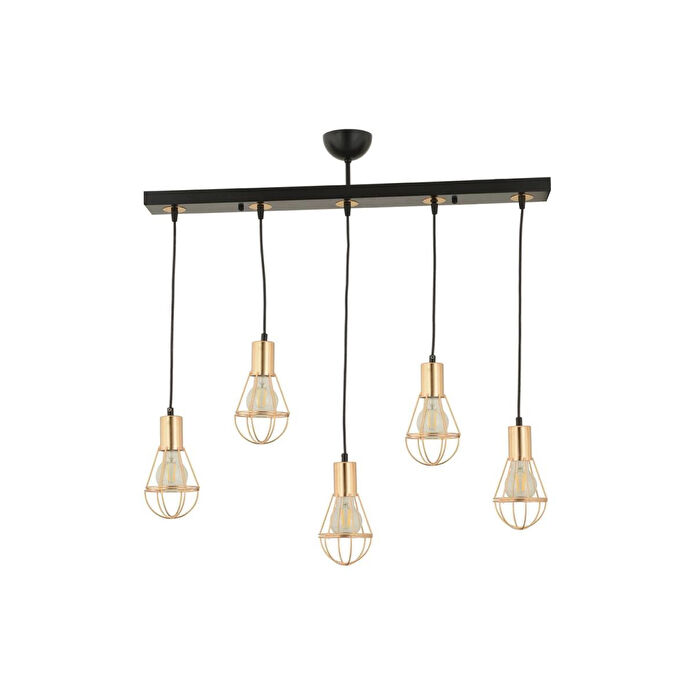 Apliqa Ciri 5 Li Sıralı Gold Kaplama Tel Sarkıt Modern Genç Odası Mutfak Oturma Odası Salon Sarkıt Avize