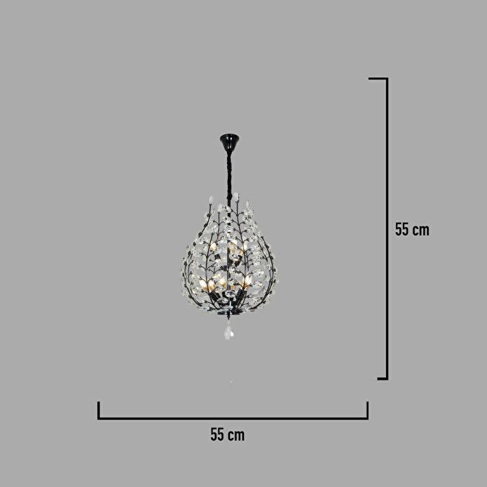 Apliqa Donna Siyah 55'lik Kristal Taşlı Modern Koridor, Salon Avize