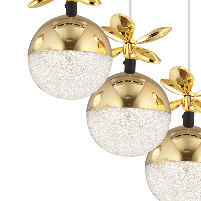 Apliqa Lokken 5'li Sıralı Gold 42 Watt Kristal Ledli Modern Oturma Odası Salon Sarkıt Avize