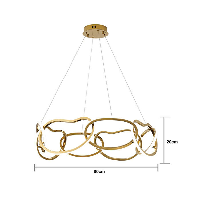 Apliqa Quon 8'li Gold 150 Watt Yuvarlak Modern Sarkıt Salon Led Avize