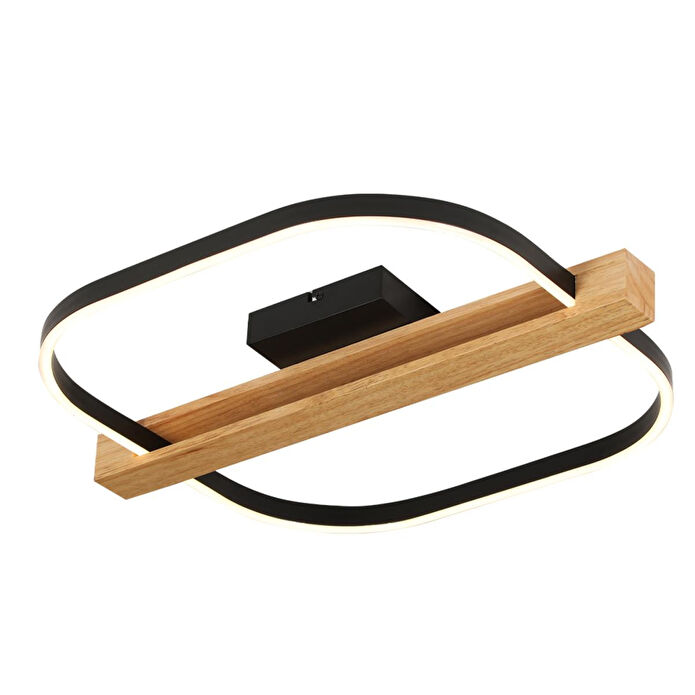 Apliqa Asrın Siyah Tekli Kare 58 Watt Plafonyer Ahşap Desenli Modern Salon Led Avize