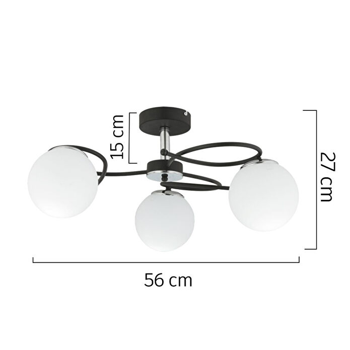 Apliqa Rodonit 3lü Siyah Krom Beyaz Camlı Modern Sarkıt Genç Odası Yatak Odası Retro Salon Avize