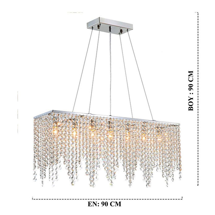 Apliqa Vita 7 Lı Krom Kristalli Taşlı Modern Tasarım Kristal Salon Avize