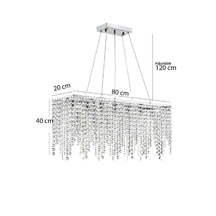 Apliqa Vita 7 Lı Krom Kristalli Taşlı Modern Tasarım Kristal Salon Avize