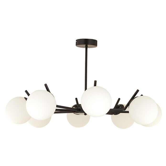 Apliqa Sara 8li Siyah Beyaz Camlı Modern Genç Odası Yemek Masası Üstü Retro Salon Avize