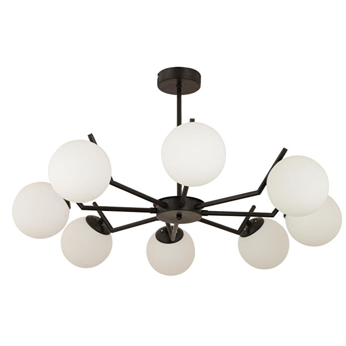 Apliqa Sara 8li Siyah Beyaz Camlı Modern Genç Odası Yemek Masası Üstü Retro Salon Avize