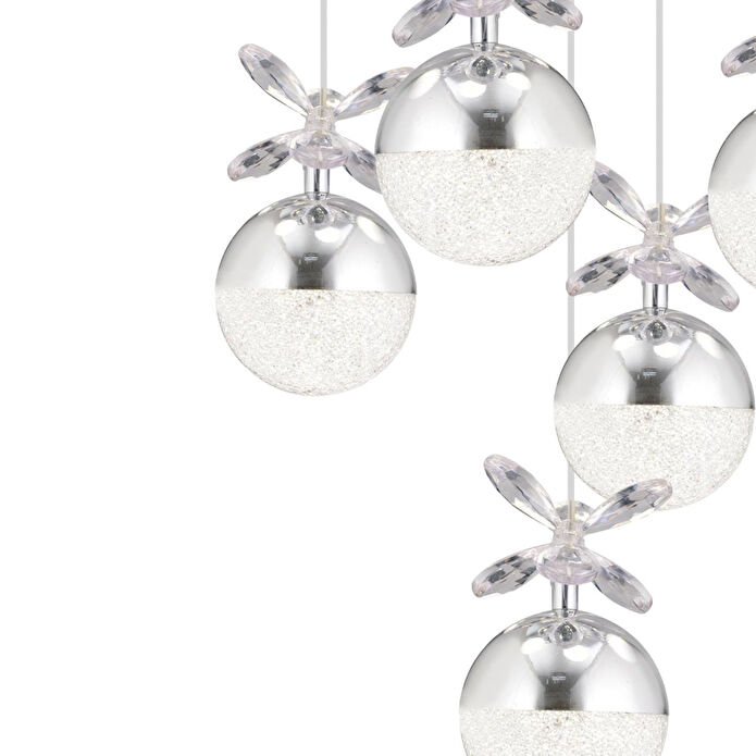 Apliqa Lokken 5'li Yuvarlak 42 Watt Krom Kristal Ledli Modern Oturma Odası Salon Sarkıt Avize