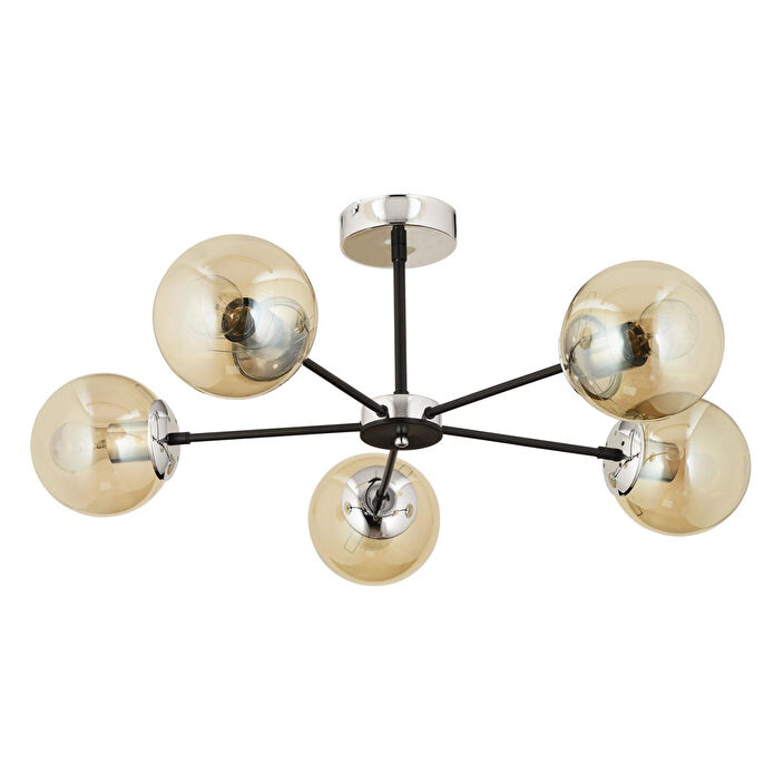 Apliqa Nide 5li Siyah Krom Bal Camlı Modern Genç Odası Yatak Odası Retro Salon Avize