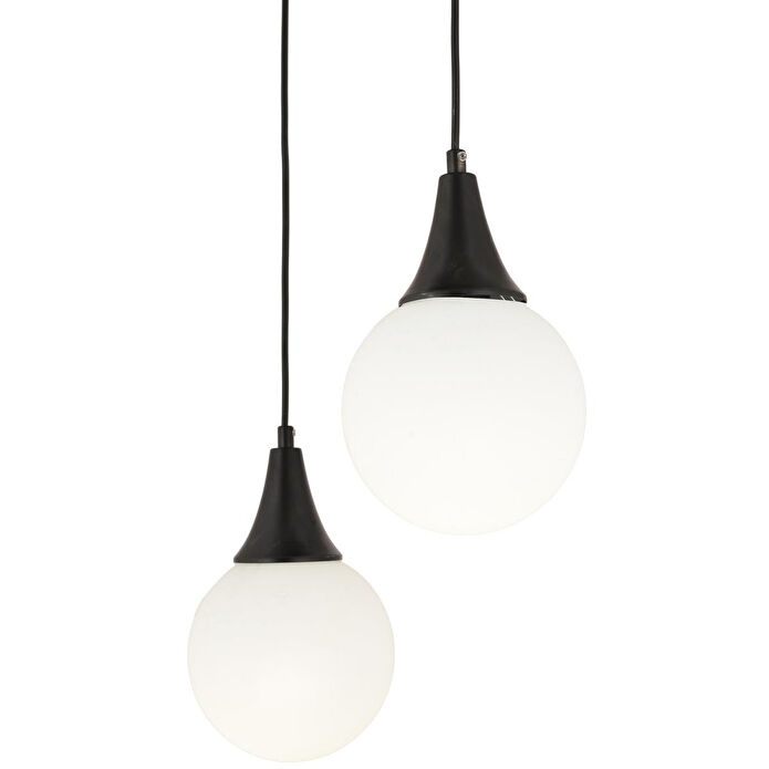 Apliqa Damla 2li Yuvarlak Siyah Beyaz Camlı Sarkıt Modern Genç Odası Mutfaksalon Avize