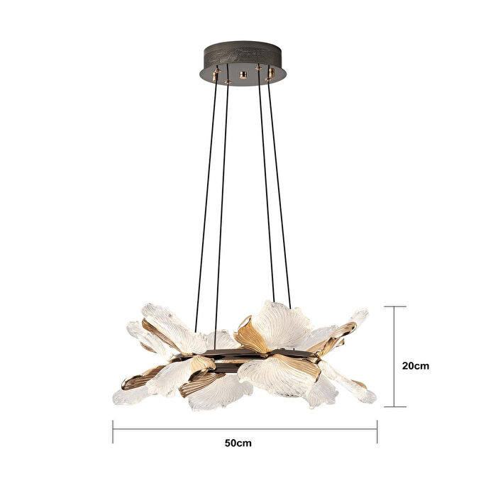 Apliqa Taran 50'lik Siyah Gold Çiçek Desenli 60 Watt Yuvarlak Modern Salon Led Avize