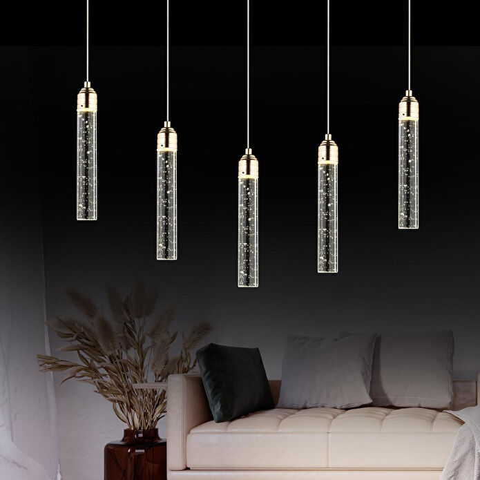 Apliqa Zaki 5 Li Sıralı Gold Kaplama 3 Renkli 72 Watt Ledli Modern Tasarım Oturma Odası,yemek Masa Üstüı,salon Sarkıt Led Avize