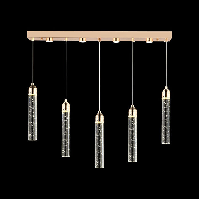 Apliqa Zaki 5 Li Sıralı Gold Kaplama 3 Renkli 72 Watt Ledli Modern Tasarım Oturma Odası,yemek Masa Üstüı,salon Sarkıt Led Avize