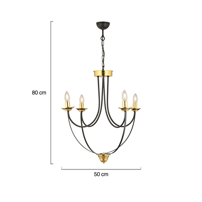 Apliqa Obito 4lü Siyah Gold Modern Sarkıt Yatak Odası Retro Salon Avize