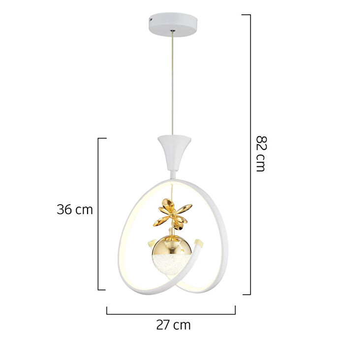 Apliqa Mengü Tekli Beyaz Gold 3 Renkli 36 Watt Ledli Modern Oturma Odası, Koridor, Salon Led Avize