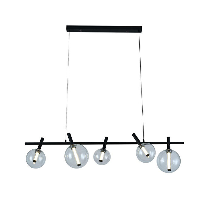 Apliqa Neval 5'li Sıralı Siyah Gold 7 Watt Yemek Masası Üstü, Salon Sarkıt Avize