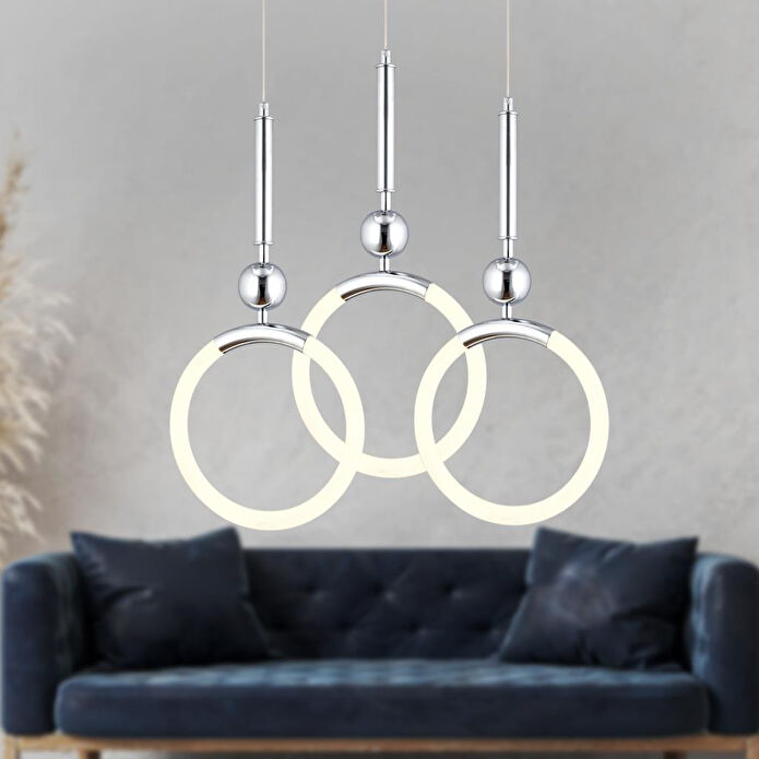 Apliqa Struer 3'lü Yuvarlak Krom Ledli 69 Watt Modern Koridor, Yatak Odası Salon Sarkıt Led Avize