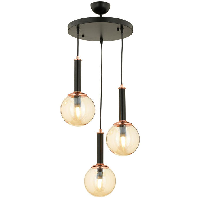 Apliqa Erna 3lü Sarkıt Yuvarlak Siyah Modern Genç Odası Mutfak Retro Salon Sarkıt Avize