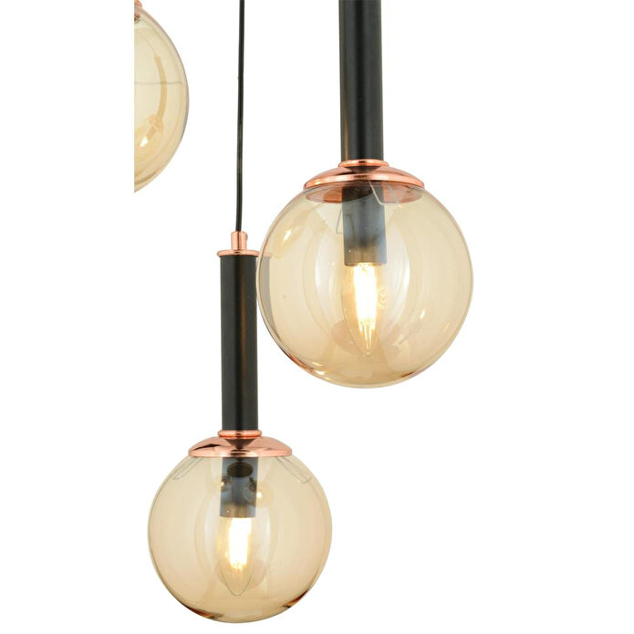 Apliqa Erna 3lü Sarkıt Yuvarlak Siyah Modern Genç Odası Mutfak Retro Salon Sarkıt Avize