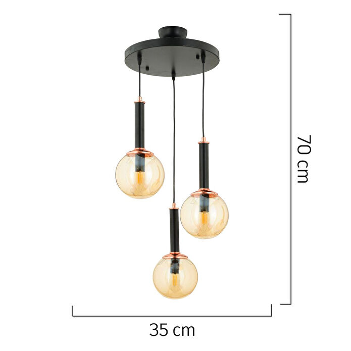 Apliqa Erna 3lü Sarkıt Yuvarlak Siyah Modern Genç Odası Mutfak Retro Salon Sarkıt Avize