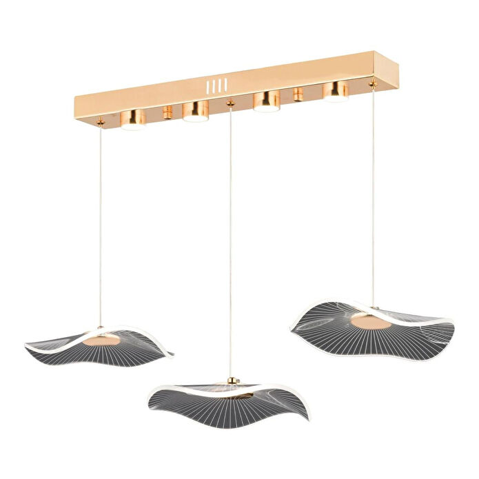 Apliqa Jolie 3'lü Sıralı 3 Renkli 26 Watt Gold Kristal Ledli Modern Oturma Odası Salon Sarkıt Avize