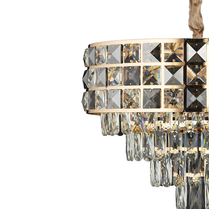 Apliqa Orrel 8'li Gold Kristal Taşlı Modern Oturma Odası Salon Sarkıt Avize