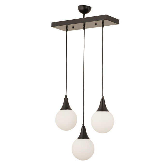 Apliqa Damla 3lü Sıralı Siyah Beyaz Camlı Sarkıt Modern Genç Odası Mutfaksalon Avize