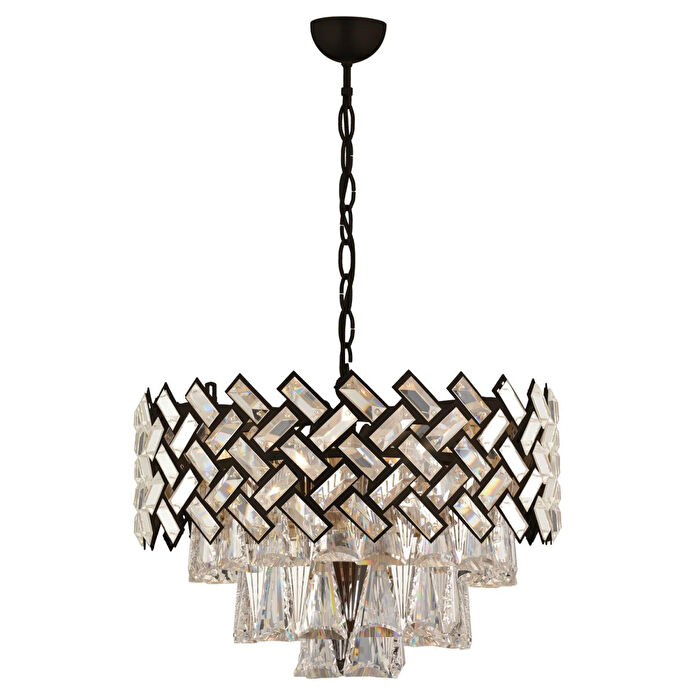 Apliqa Melina Yuvarlak Siyah Kristalli, Taşlı Modern Tasarım Kristal Salon Avize