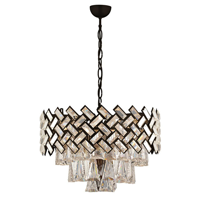 Apliqa Melina Yuvarlak Siyah Kristalli, Taşlı Modern Tasarım Kristal Salon Avize