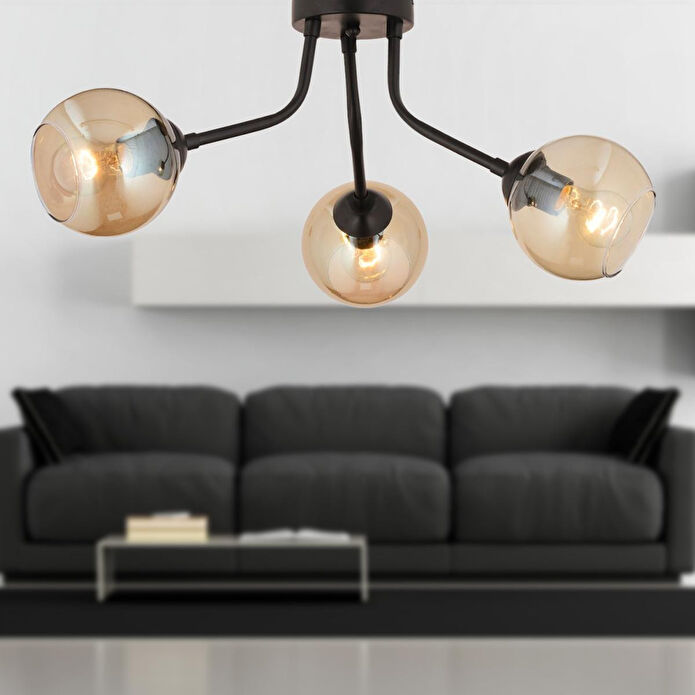 Apliqa David 3 Lü Siyah Bal Camlı Modern Genç Odası Mutfak Retro Salon Avize