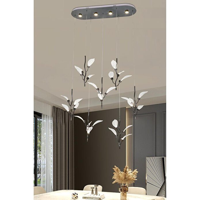 Apliqa Liria 7'li Platin Yaprak Desenli Sarkıt Led Avize