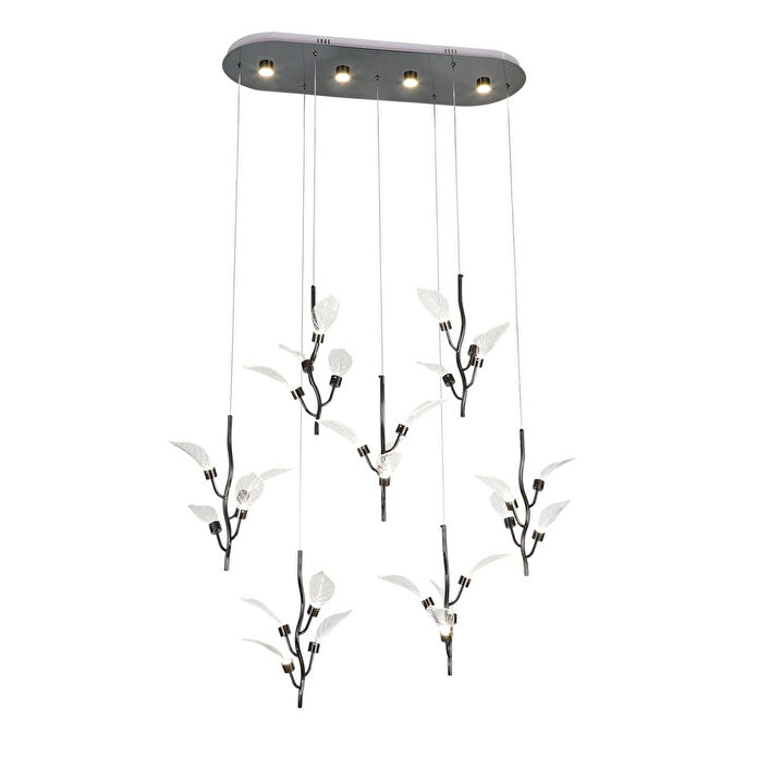 Apliqa Liria 7'li Platin Yaprak Desenli Sarkıt Led Avize