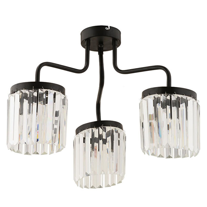 Apliqa Ayan 3lü Siyah Kristalli Taşlı Modern Tasarım Kristal Salon Avize