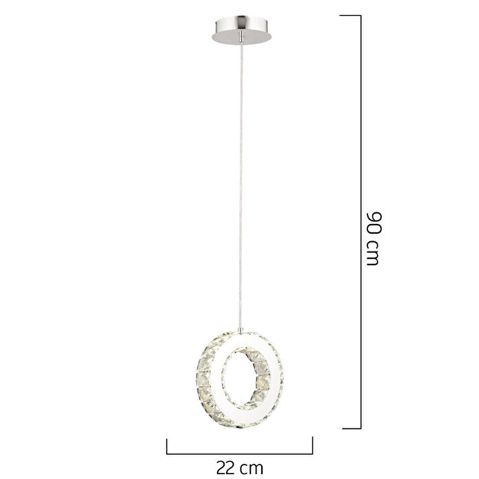 Apliqa Akanay Tekli Krom Ledli 3 Renkli Sarkıt Kristalli Taşlı Modern Tasarım Led Kristal Top Salon Avize