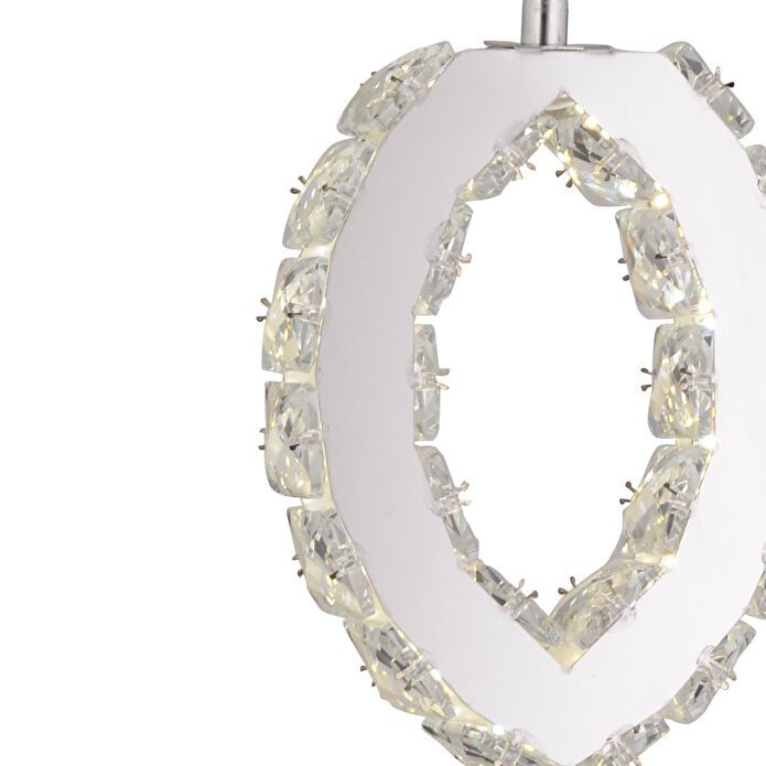 Apliqa Wicker 40 Watt Tekli Krom Ledli 3 Renkli Sarkıt Kristalli Taşlı Modern Tasarım Led Kristal Salon Avize