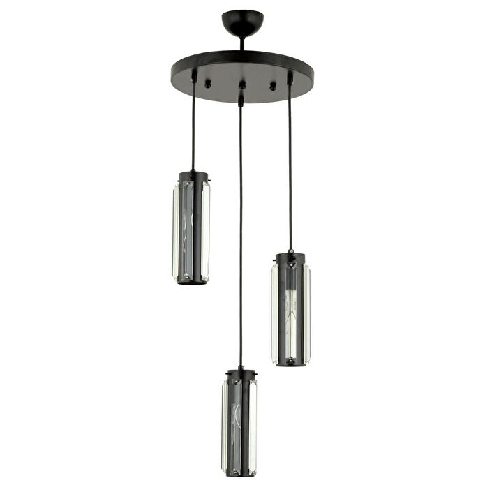 Apliqa Natali 3 Lü Siyah Kristalli, Taşlı Modern Tasarım Kristal Salon Sarkıt Avize