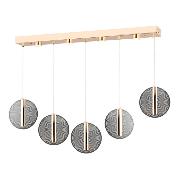 Apliqa Dustin 5'li Sıralı 3 Renk 75 Watt Gold Kristal Ledli Modern Oturma Odası Salon Sarkıt Avize