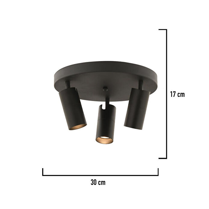 Apliqa Dusan Siyah 3lü Plafonyer Modern Retro Tasarım Spot Avize