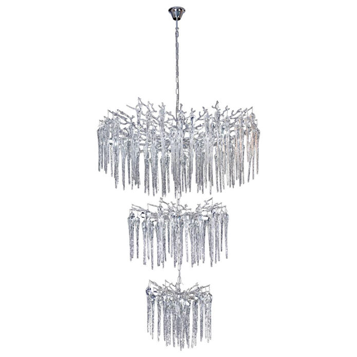 Apliqa Laura 3 Katlı Krom Kristal Taşlı Oturma Odası, Su Damlası Taşlı Salon Avize