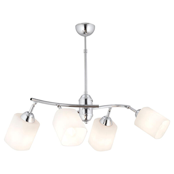 Apliqa Abbey 4'lü Krom Beyaz Camlı Yuvarlak Modern Oturma Odası Salon Spot Avize